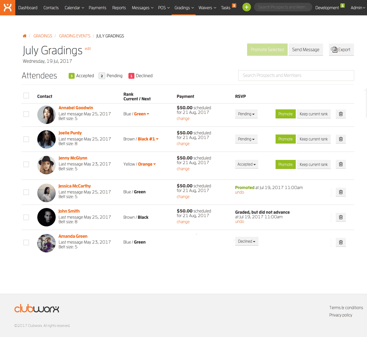 Clubworx — Gradings