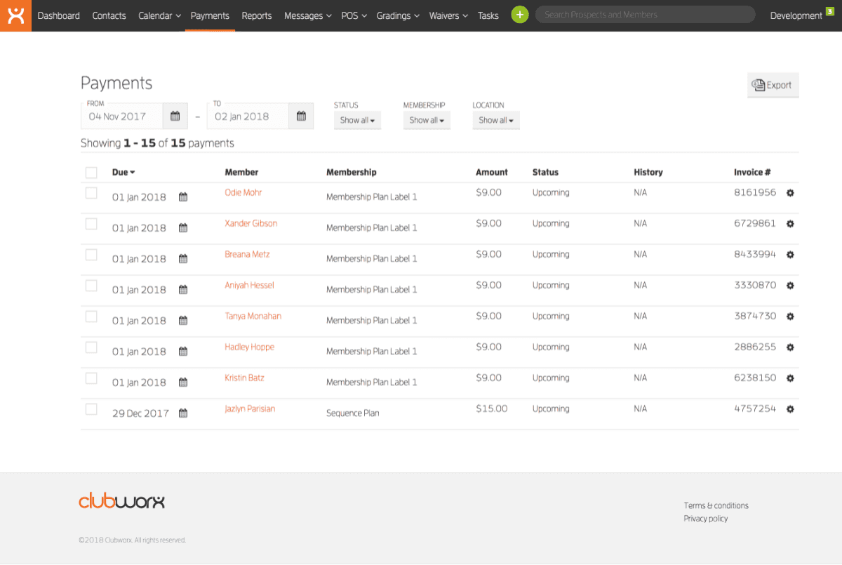 Clubworx — Members payments