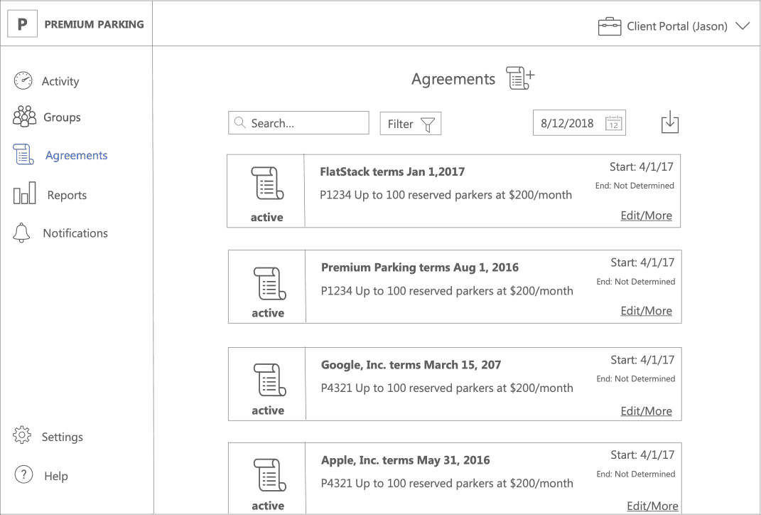 Premium Account Manager Wireframes