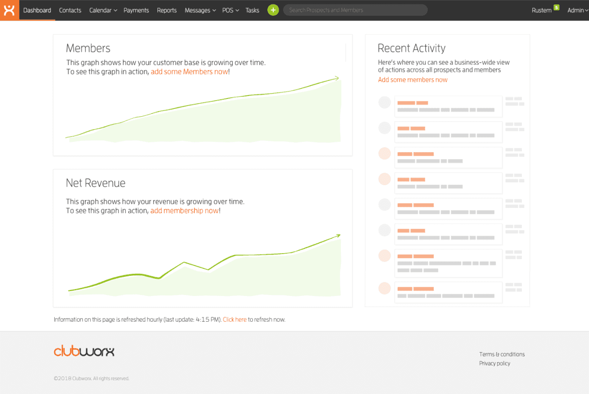 Clubworx — Empty dashboard
