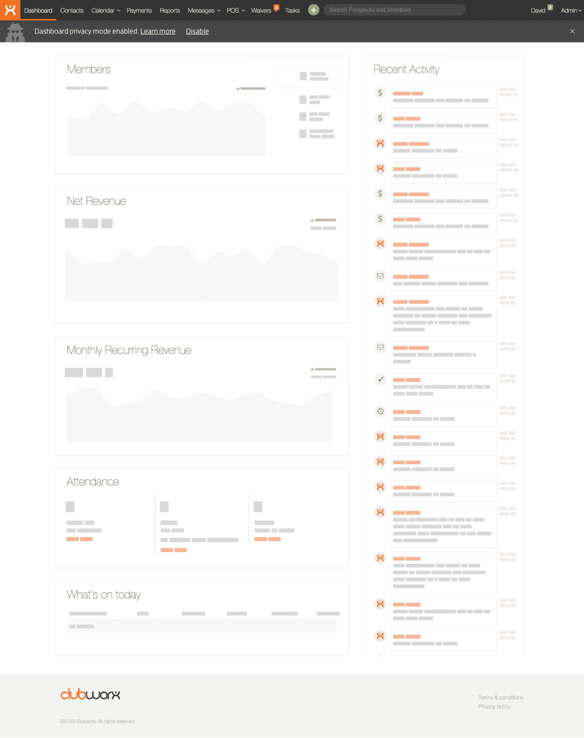 Clubworx — Dashboard Privacy Mode
