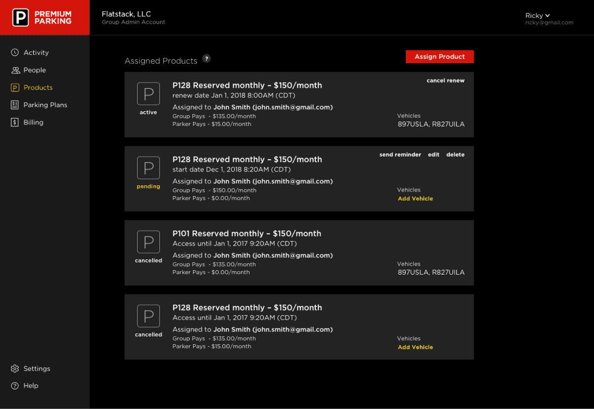 Premium Account Manager Wireframes